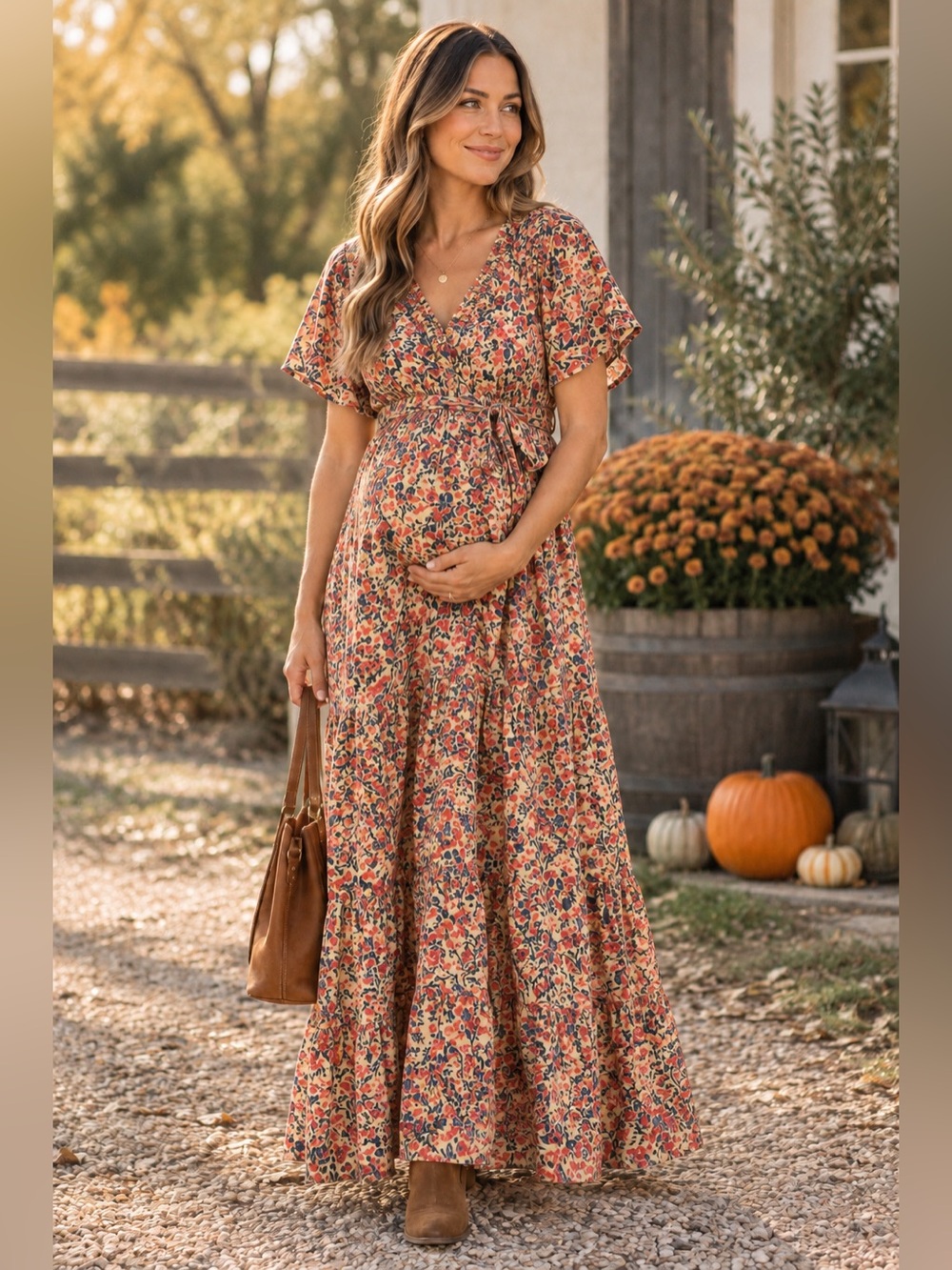 A Pea in the Pod Maternity Floral Tiered Smocked Boho Cottage Cotton Maxi Dress